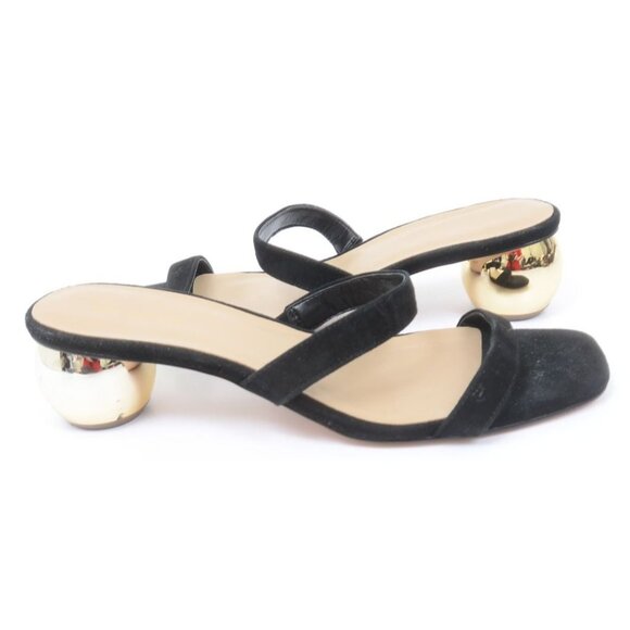 Ann Taylor Black Suede Gold Metallic Spherical Heel Slide Sandal Women's 8.5 - Picture 3 of 8